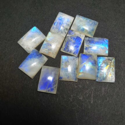 Natural Rainbow Moonstone Rectangle Cabochon Gemstone Lot 9 Pcs 13x18 mm 126 CT