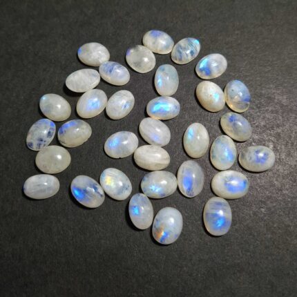 Natural Rainbow Moonstone Oval Cabochon Gemstone Lot 34 Pcs 8x12-10x13 MM 162 CT