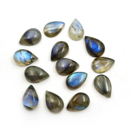 Natural Labradorite Pear Cabochon Blue Fire Gemstone Lot 14 Pcs 9x13 MM 57 CT