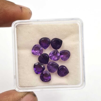 Natural African Amethyst Heart Cut Loose Stone Lot 6 MM 6.9 CT 10 Pcs