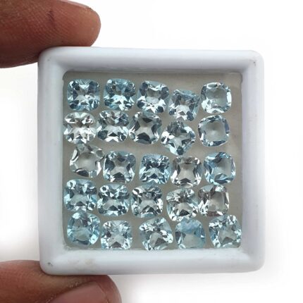 Natural Sky Blue Topaz Cushion Cut Loose Gemstone Lot 28 Pcs 6 MM 30 CT