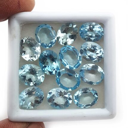 Natural Sky Blue Topaz Oval Cut Loose Gemstone Lot 14 Pcs 8*10 MM 40 CT