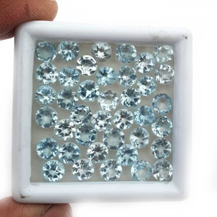 Natural Sky Blue Topaz Round Cut Loose Gemstone Lot 53 Pcs 5 MM 30 CT