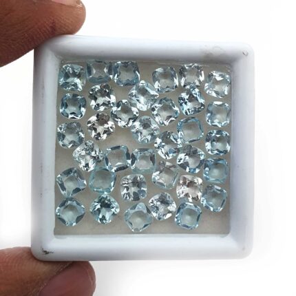 Natural Sky Blue Topaz Cushion Cut Loose Gemstone Lot 32 Pcs 5 MM 20 CT