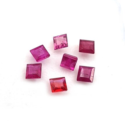 Natural Red Ruby Square Cut Loose Gemstone Lot 7 Pcs 3 MM 1.50 CT