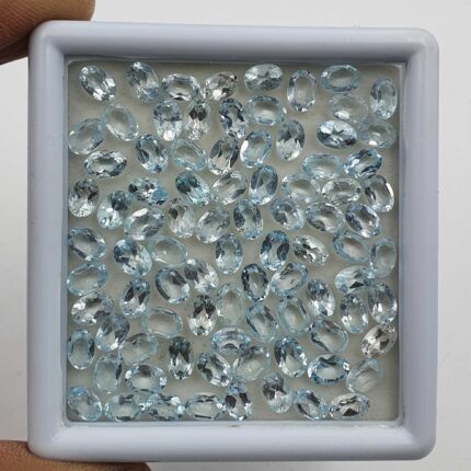 Natural Sky Blue Topaz Oval Cut Loose Gemstone Lot 56 Pcs 4*6 MM 30 CT