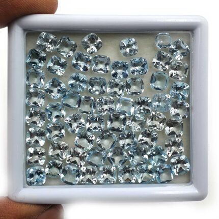 Natural Sky Blue Topaz Cushion Cut Loose Gemstone Lot 19 Pcs 6 MM 20 CT