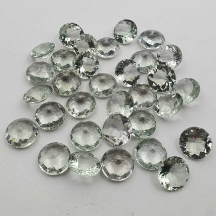Natural Green Amethyst Round Checker Cut Loose Stone Lot 11 Pcs 15 MM 107 CT