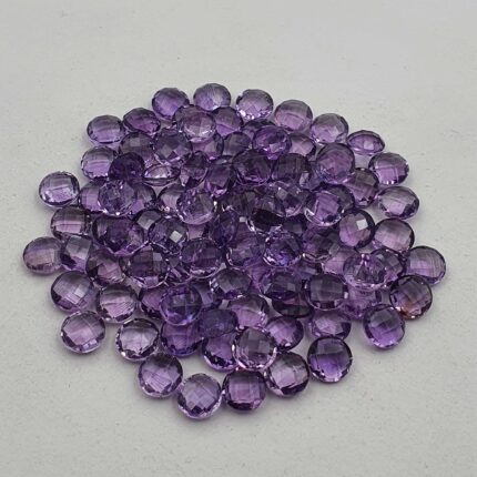 Natural Brazilian Amethyst Round Checker Cut Loose Stone Lot 83 Pcs 7 MM 101 CT