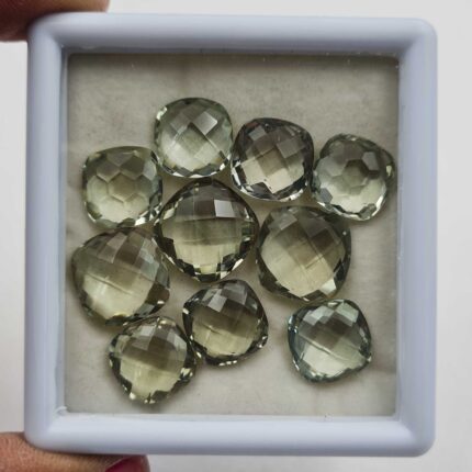 Natural Green Amethyst Cushion Briollete Cut Loose Stone Lot 10Pcs 12-14MM 70CT