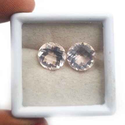 Natural Rose Quartz Round Checker Cut Loose Gemstone Lot 2 Pcs 12 MM 11 CT