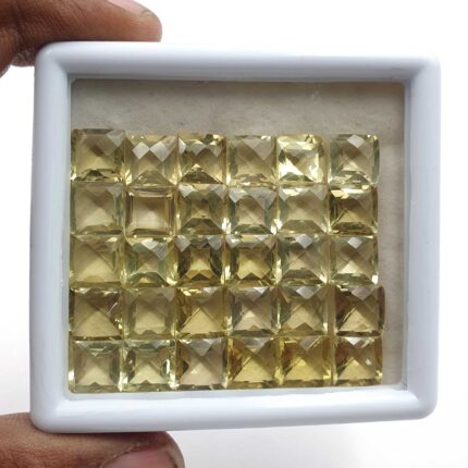 Natural Lemon Quartz Square Checker Cut Loose Gemstone Lot 20 Pcs 8 MM 52 CT