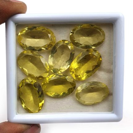 Natural Lemon Quartz Oval Cut Loose Gemstone Lot 9 Pcs 13*18-13*21 MM 98 CT