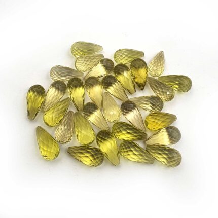 Natural Lemon Quartz Teardrop Briolette Cut Stone Lot 14 Pcs 8x15-8x16 MM 92 CT