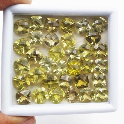 Natural Lemon Quartz Cushion Checker Cut Loose Stone Lot 47 Pcs 8 MM 100 CT