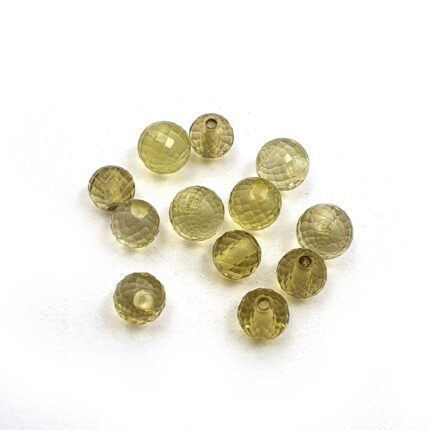 Natural Lemon Quartz Central Drilled Ball Cut  Gemstone Lot 12 Pcs 7-8 MM 35 CT