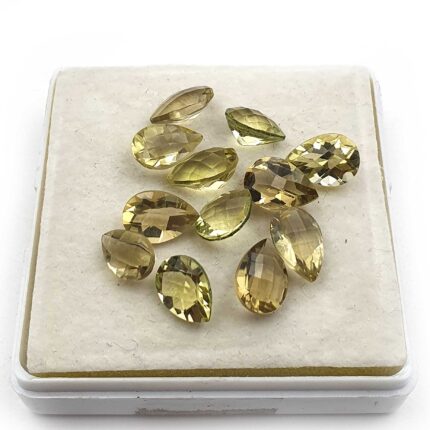 Natural Lemon Quartz Pear Checker Cut Loose Stone Lot 13 Pcs 7*10 MM 21 CT