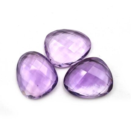 Natural Pink Amethyst Fancy Cut Stone Lot 3 Pcs 18x21 MM 61 CT