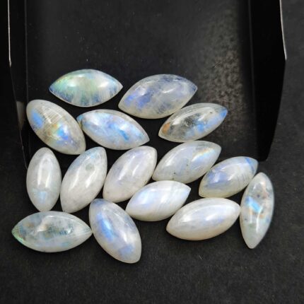 Natural Rainbow Moonstone Marquise Cabs Lot 15 Pcs 8x16 - 10x19.50 MM 90CT