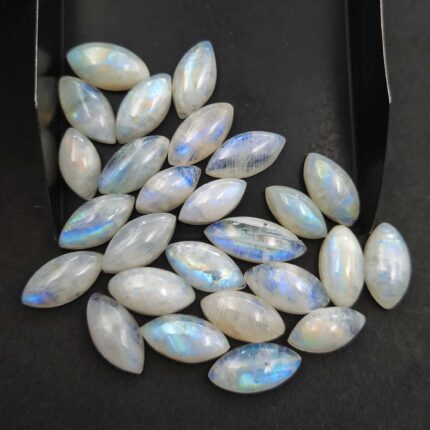 Natural Rainbow Moonstone Marquise Cabs Loose Stone Lot 19Pcs 7x14-8x19 MM 92 CT