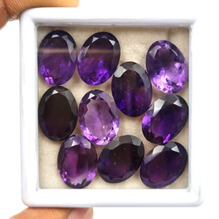 Natural African Amethyst Oval Cut Loose Stone Lot 13x18 MM 77 CT 7 Pcs
