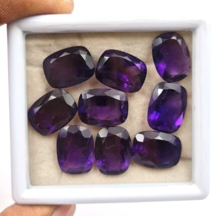 Natural African Amethyst Cushion Cut Loose Stone Lot 12*16 MM 79 CT 9 Pcs