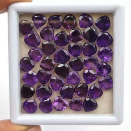 Natural African Amethyst Heart Cut Loose Stone Lot 8 MM 50 CT 34 Pcs