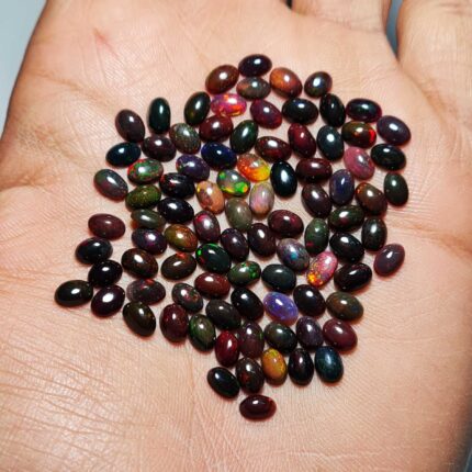 Natural Ethiopian Black Opal Oval Cabs Loose Stone 34 Pcs 4*5-4*6 MM 10 CT