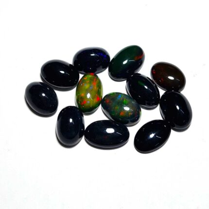 Natural Ethiopian Black Opal Oval Cabs Loose Stone 12 Pcs 7*11-8*12 MM 23.90 CT