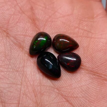 Natural Ethiopian Black Opal Pear Cabochon Stone Lot 4 Pcs 7*9-7*11 MM 5.30 CT