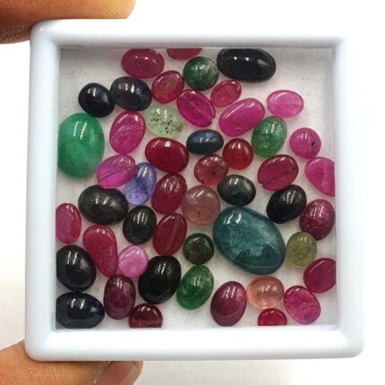 Natural Ruby Emerald Sapphire Oval Loose Stone Cabochon Lot 5-11 MM 78 CT 64 Pcs