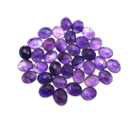 Natural Brazilian Amethyst Oval Checker Cut Loose Stone Lot 21 Pcs 8*10 MM 50 CT