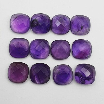 Natural Brazilian Amethyst Cushion Checker Cut Loose Stone Lot 14Pcs 10 MM 50 CT