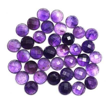 Natural Brazilian Amethyst Round Checker Cut Loose Stone Lot 30 Pcs 10 MM 100 CT