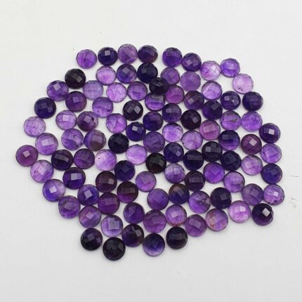 Natural Brazilian Amethyst Round Checker Cut Loose Stone Lot 76 Pcs 7 MM 100 CT