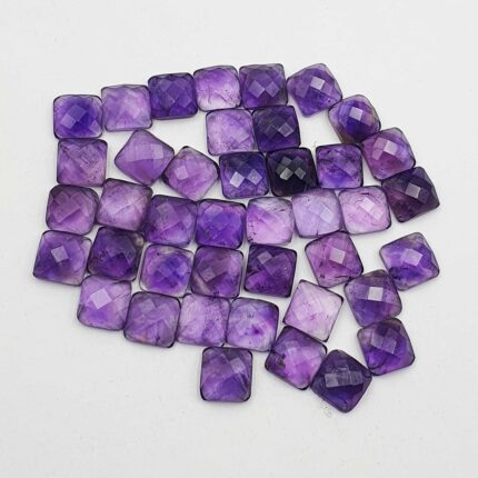 Natural Brazilian Amethyst Cushion Checker Cut Loose Stone Lot 34Pcs 9 MM 100 CT