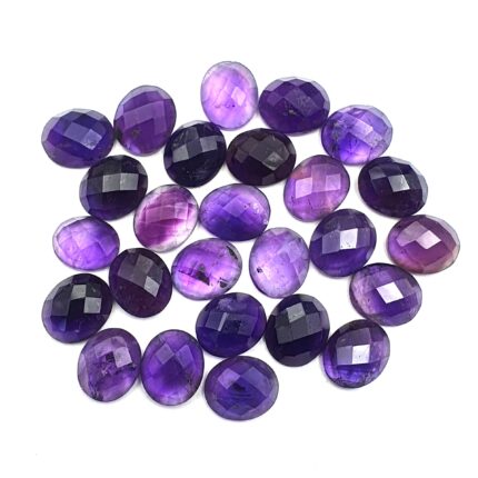 Natural Brazilian Amethyst Oval Checker Cut Gemstone Lot 26 Pcs 10*12 MM 108 CT