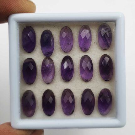 Natural Brazilian Amethyst Oval Checker Cut Stone Lot 15 Pcs 6*12 MM 30 CT