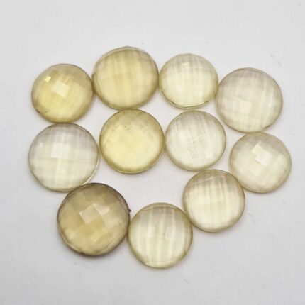 Natural Lemon Quartz Round Checker Cut Gemstone Lot 11 Pcs 15-17 MM 128 CT