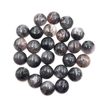 Natural Black Rutile Quartz Round Cabochon Stone Lot 25 Pcs 11 MM 140 CT