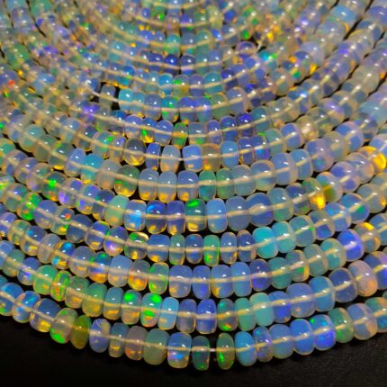 Natural Ethiopian Opal Rondelle Smooth Gem Multi Fire Beads 4-7 MM 52 CT 17Inch