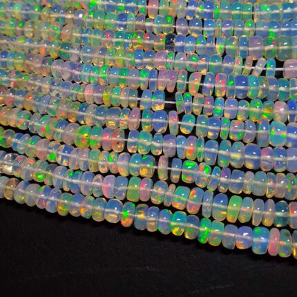 Natural Ethiopian Opal Rondelle Smooth Gem Multi Fire Beads 4-6 MM 52 CT 17Inch