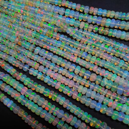 Natural Ethiopian Opal Rondelle Smooth Gem Multi Fire Beads 4-6 MM 44 CT 16Inch
