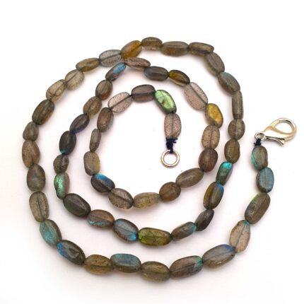 Natural Labradorite Oval Shape Smooth Gemstone Necklace Beads 5*8MM 70CT 18 Inch