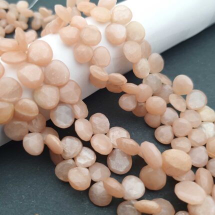 Natural Peach Moonstone Heart Shape Faceted Beads 6-10 MM 111 CT 9 Inch
