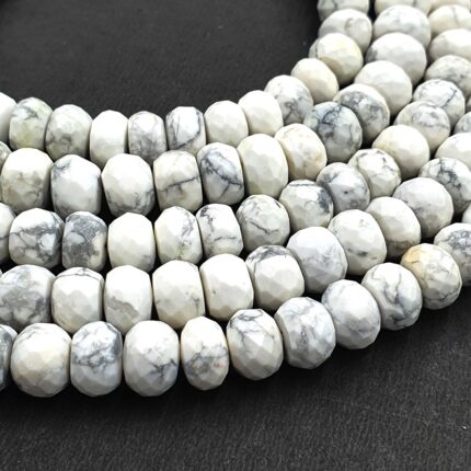 Natural Howlite Round Beads Howlite Faceted Rondelles-  257 CT 10 MM 13 Inch