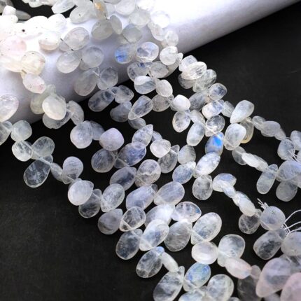 Natural Rainbow Moonstone Faceted Pear Shape Briolette - 86 CT 6-10 MM 10 Inch