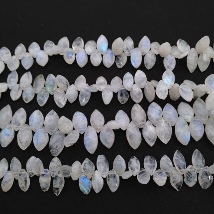 Natural Rainbow Moonstone Faceted Marquise Beads - 118 CT 8-10 MM 6 Inch