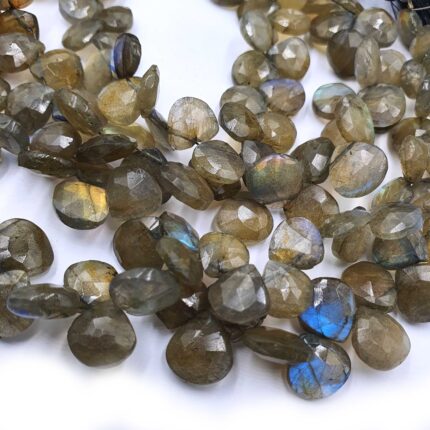 Natural Labradorite Multi Flash Faceted Heart Beads- 129 CT 12 MM  8 Inch