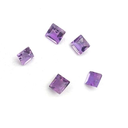Natural African Amethyst Square Cut Stone Lot 3.5-4 MM 5 Pcs